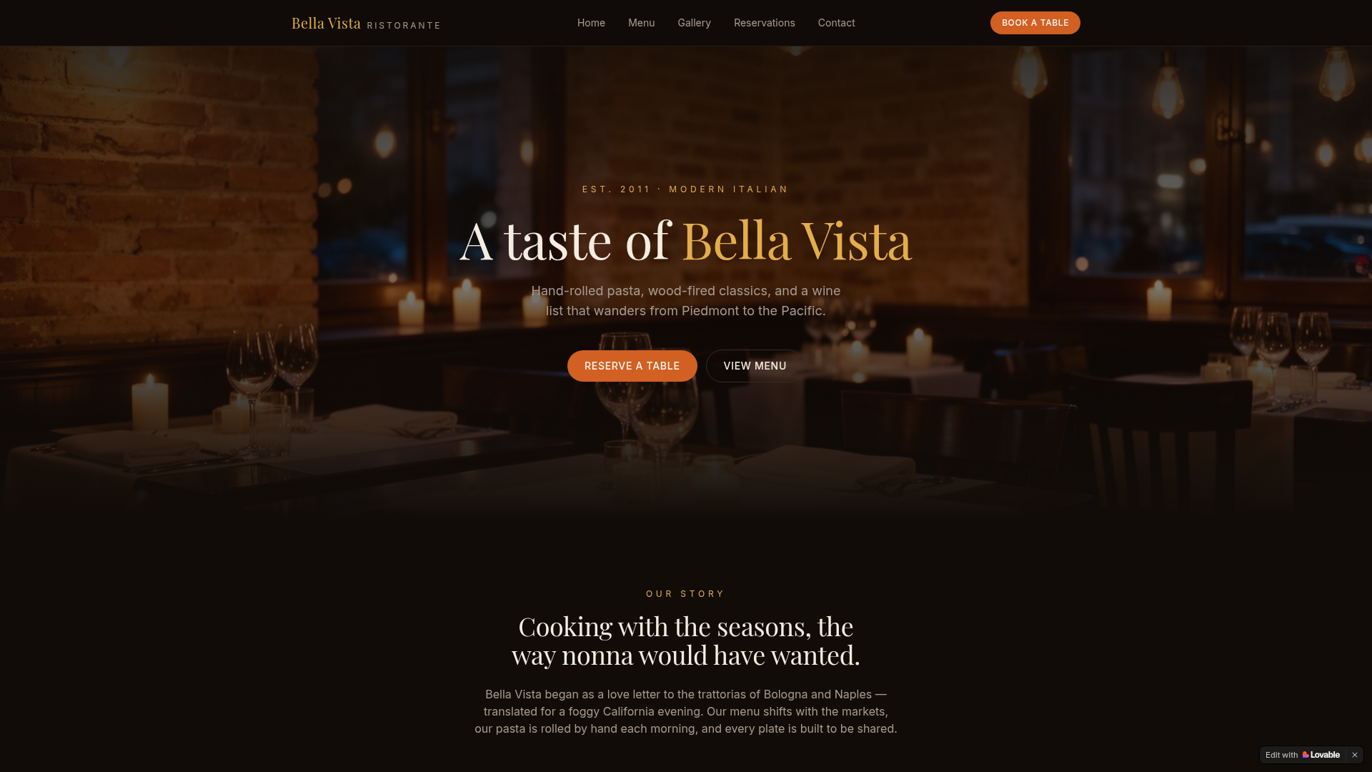 Скрийншот на демо сайта Bella Vista Ristorante